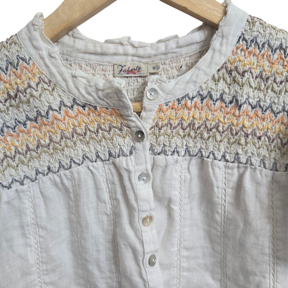 Faherty Women Honokaia Linen Embroidered Flutter Sleeve Top M Boho Peasant - Picture 4 of 11